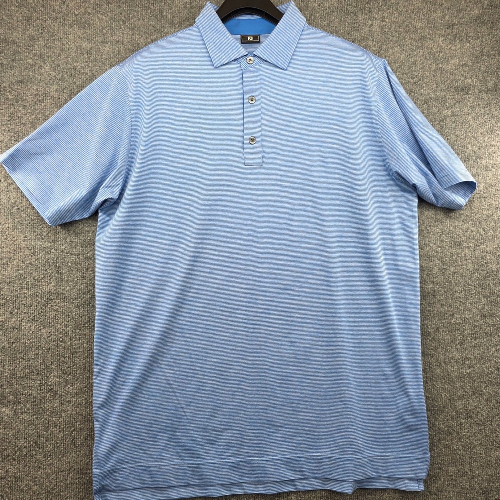FootJoy Mens Blue White Micro Striped Short Sleeve Golf Polo Shirt Size Large